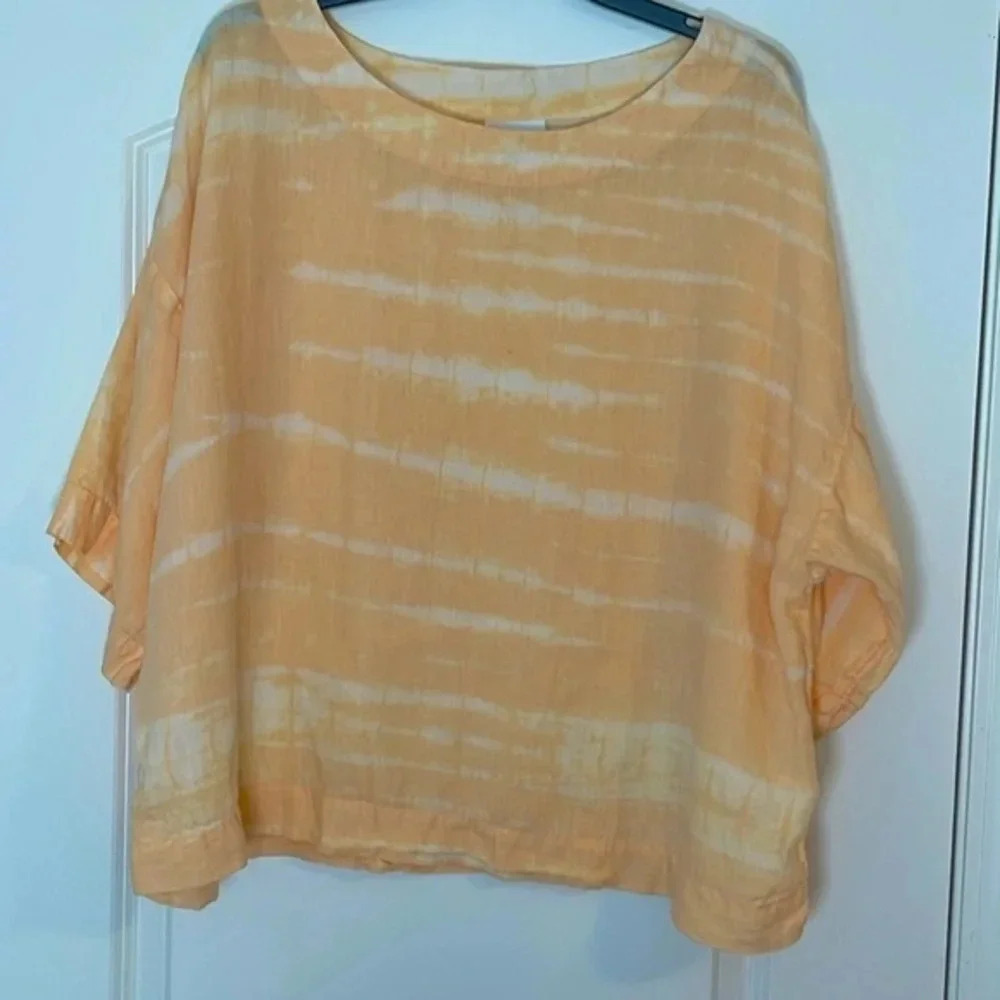J. Jill Pure Jill Women's Orange Linen Striped Tie Dye Short Sleeve Top Size M